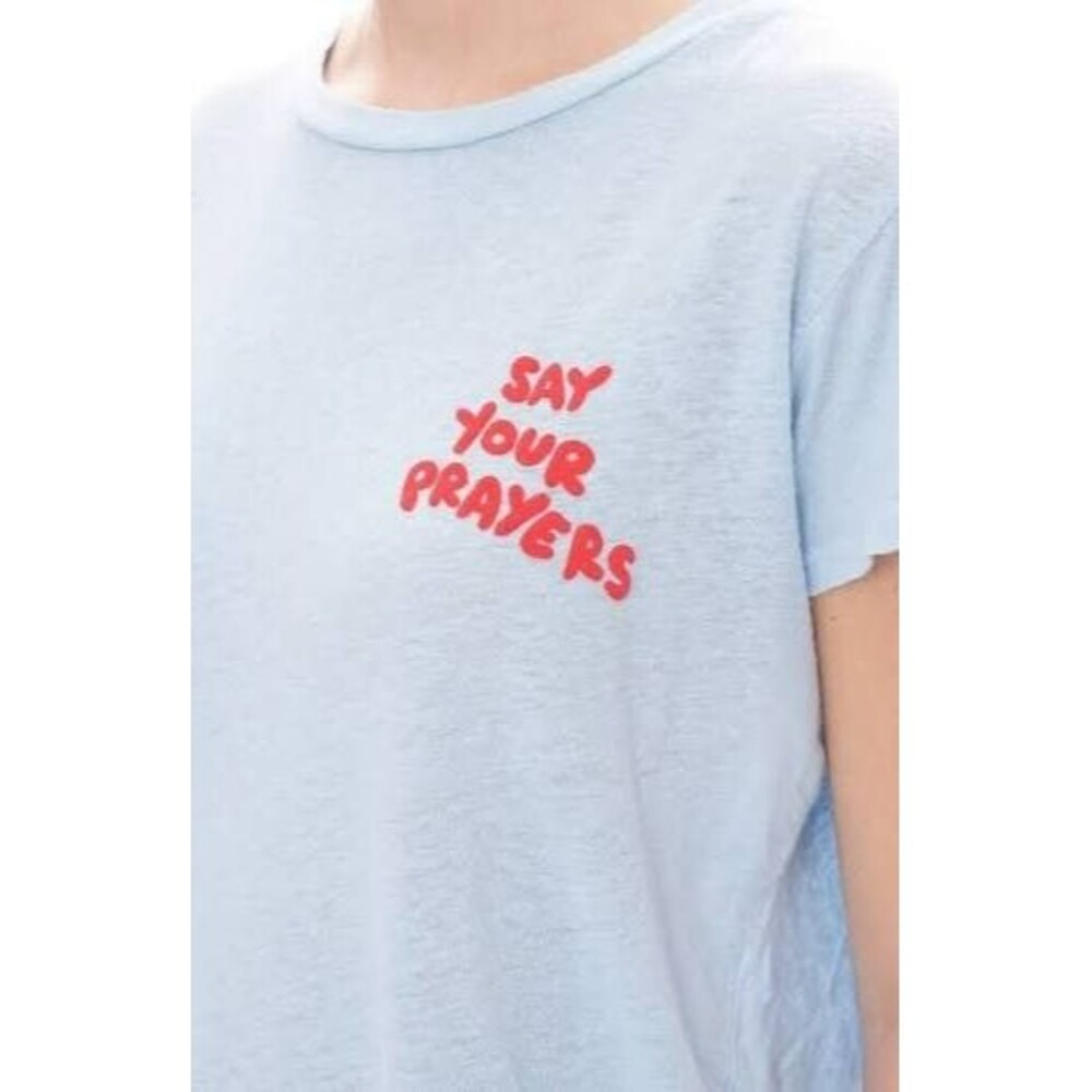 MOTHER Denim Say Your Prayers Graphic Tee T Shirt Blue Size Small S Olivia Wilde